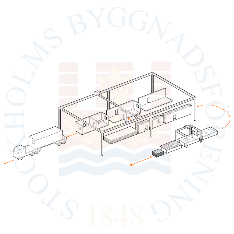 diagram of CLT-production ovarlaid over Stockholms Byggnadsförenings logotype